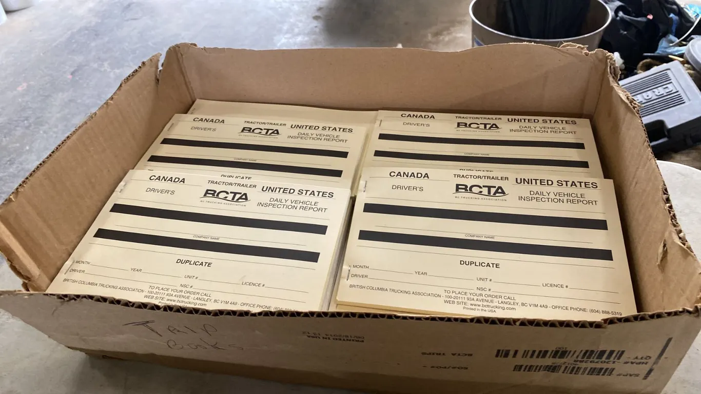 BOX OF BCTA DAILY VEHICLE INSPECTION REPORT LOGGING BOOKS