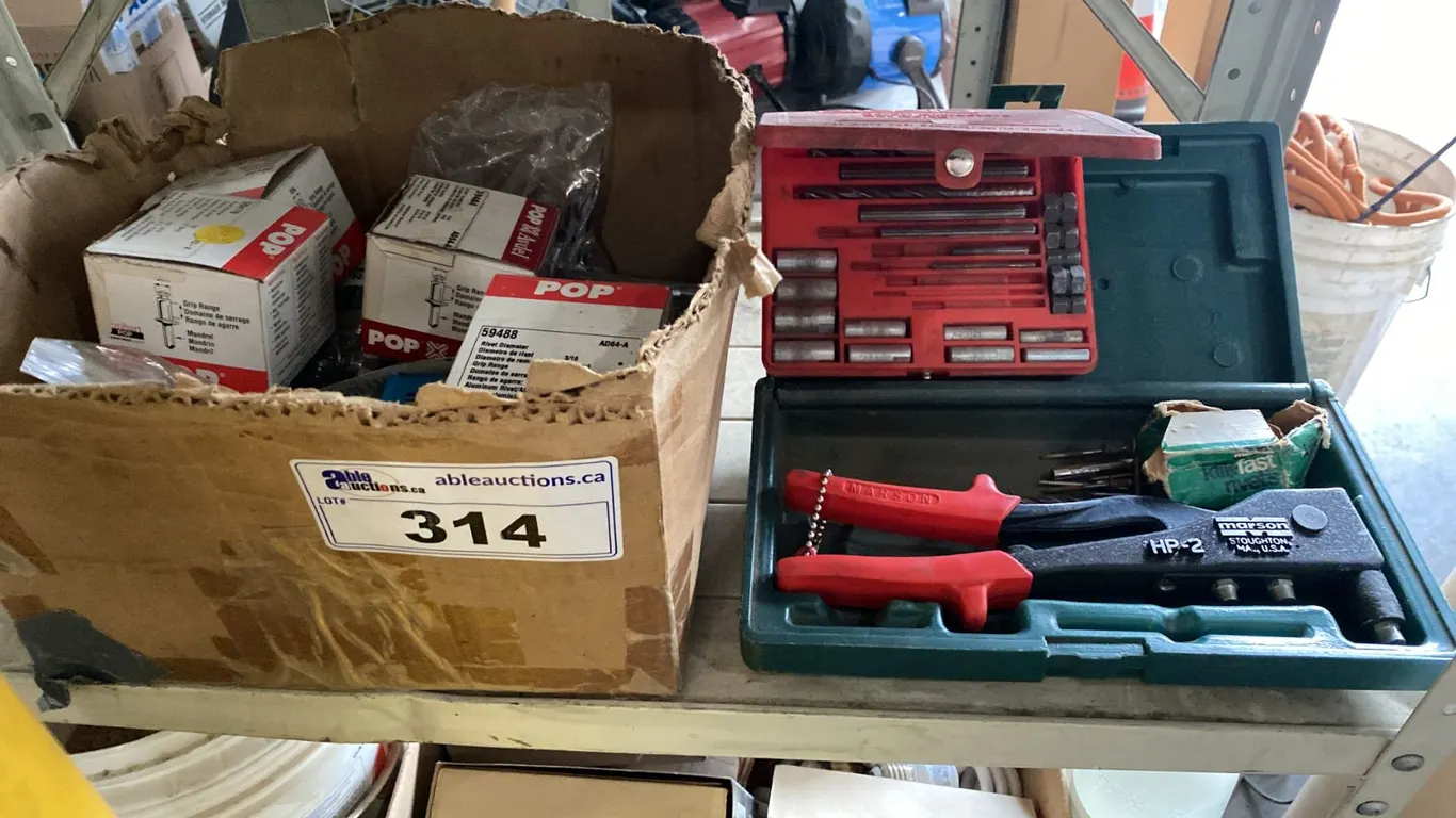 MARSON HP-2 HAND RIVETER, BOX OF POP RIVETS & RIDGID SCREW EXTRACTOR SET