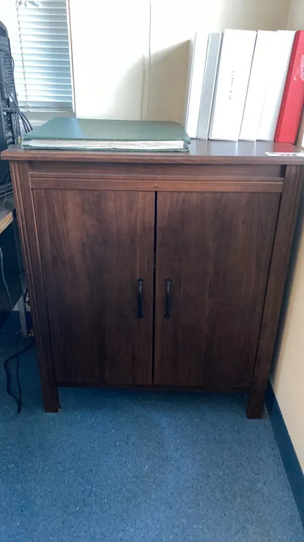 DARK WOOD 2 DOOR OFFICE STORAGE CABINET & SMALL SLIDING DOOR CABINET