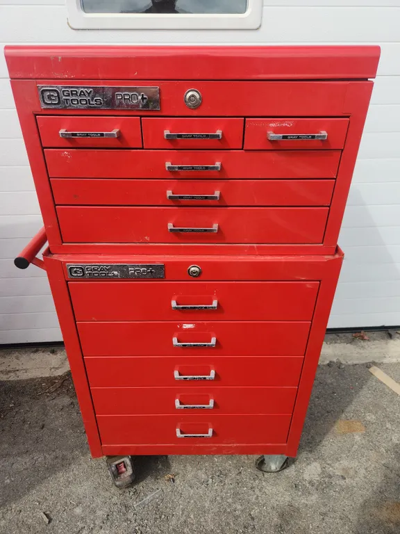 Gray Tools Rolling Toolbox (Top & Bottom) (Drawers Locked with No Key)