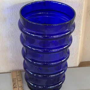 Cobalt Blue Glass Ribbed Vase 5.5"X8.5"