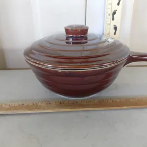 Vintage U.S.A. Pottery Brown Glaze Stoneware Single Handle Casserole Dish/Bean Pot 8.5"X12"X5", Beli