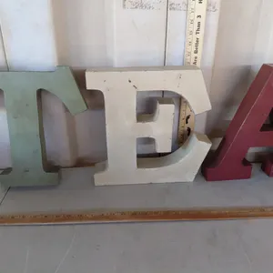 Vintage Heavy Metal Wall Hanging Letters T, E, & A, 12" Tall