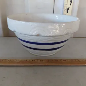 Vintage Robinson Ransbottom Pottery U.S.A. Blue Stripe Mixing Bowl 10"X5.25"