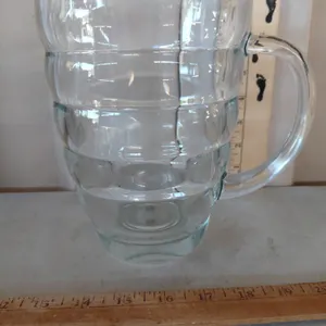 Vintage Ringed/Beehive Glass Pitcher 8.25" Tall