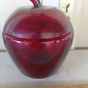 Vintage Anchor Hocking Red Flashed Glass Apple Cookie Jar