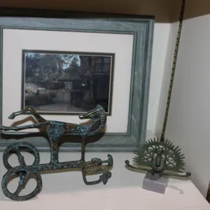 Athena on Her Chariot Sculpture, Carmel Cottage Print & Anatolian Hittite Sun Sculpture
