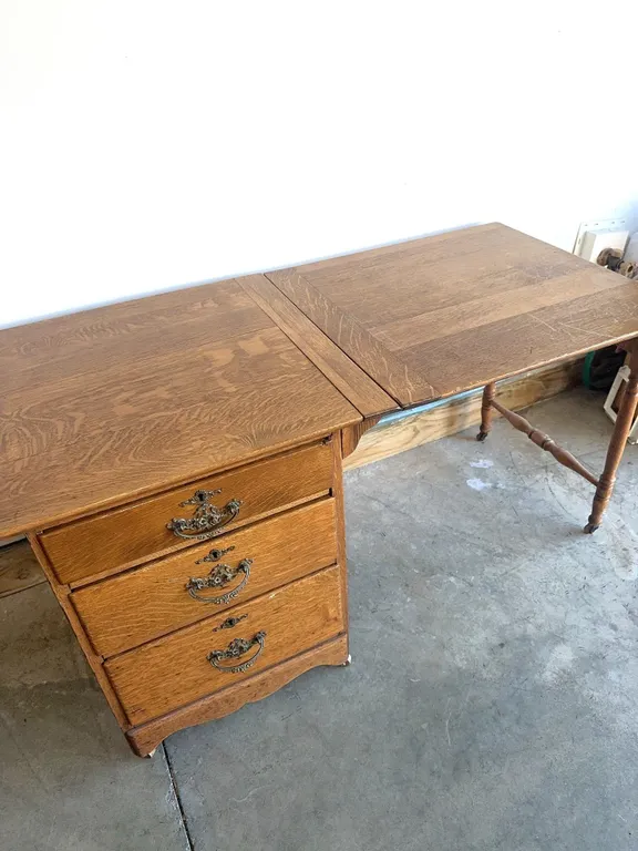 Antique oak drop leaf sewing table