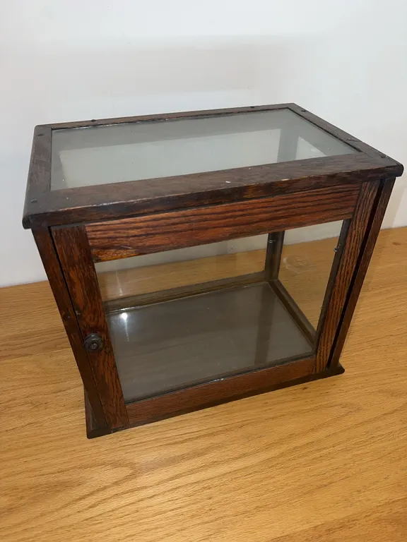 Antique oak countertop display cabinet