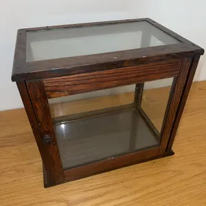 Antique oak countertop display cabinet