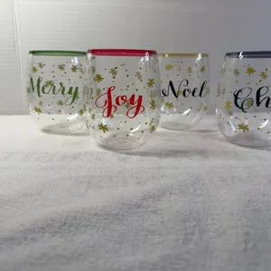 Set of 4 Acrylic Stemless Wine Glasses - Holiday Themed