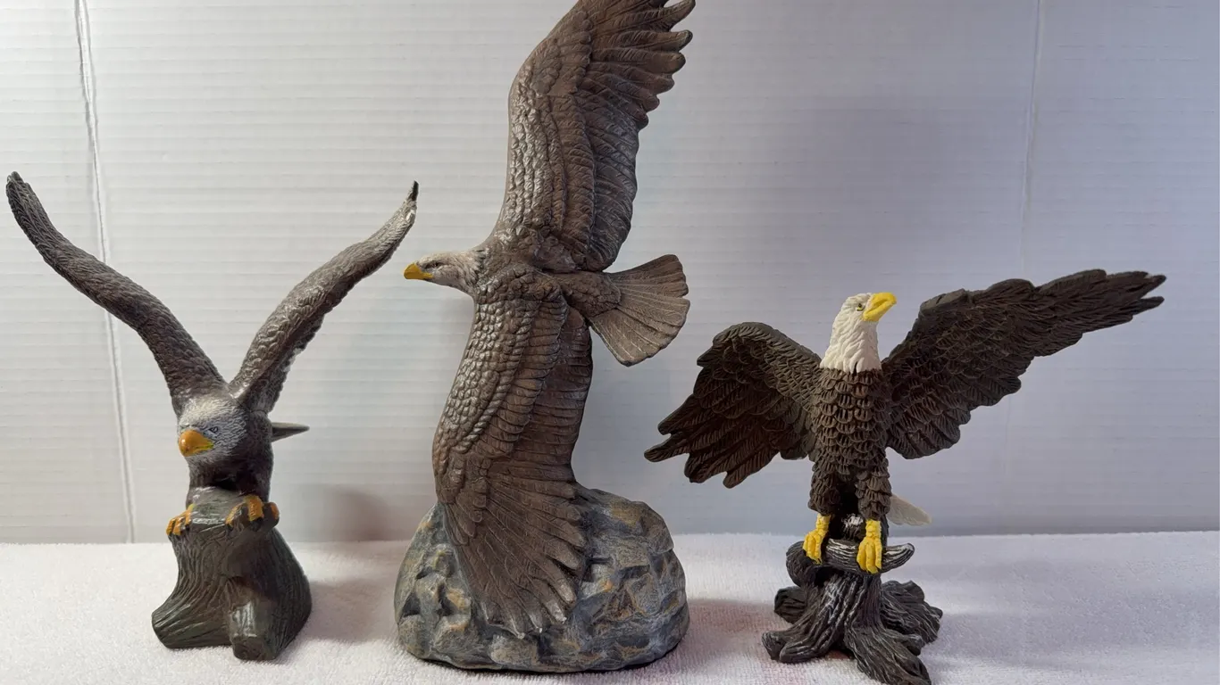 Set of 3 Eagle Statues - Preowned