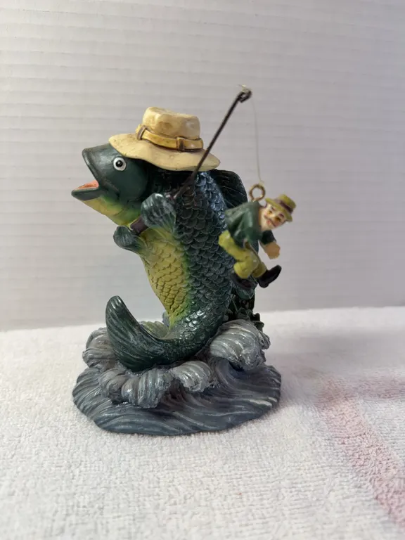 Fish Fishing Fisherman Figurine Resin Collectible 5"