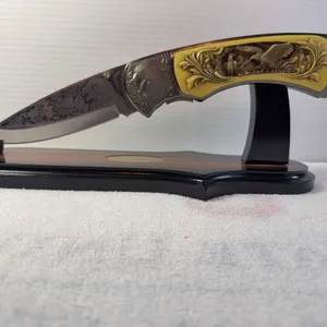 13" Custom Eagle Folding Knife With Wood Display Stand #BK766