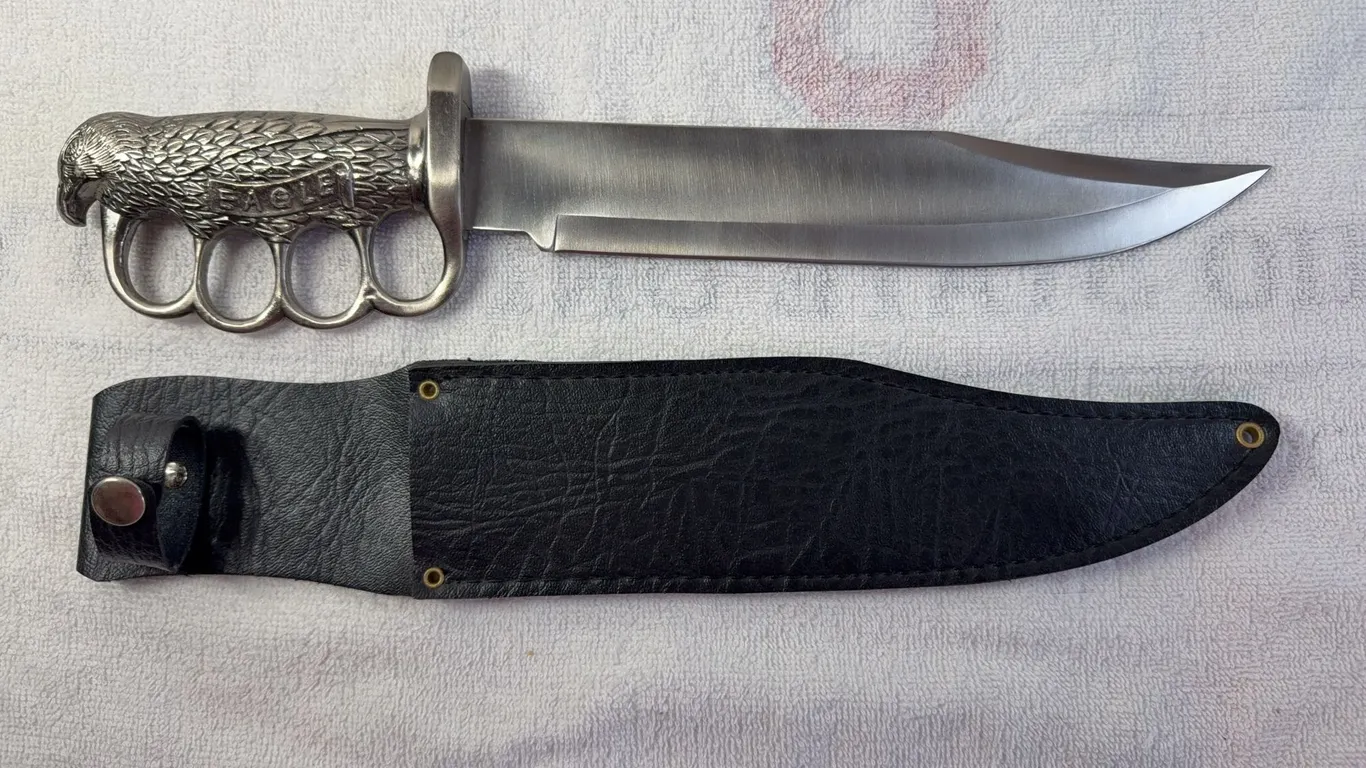 China Made M1925 Eagle Bowie Fixed Blade Knife with Antique Silver Finish Sculpted Cast Metal Handle