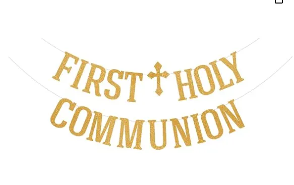 First Holy Communion Banner. Gold Glitter First Communion Banner - New