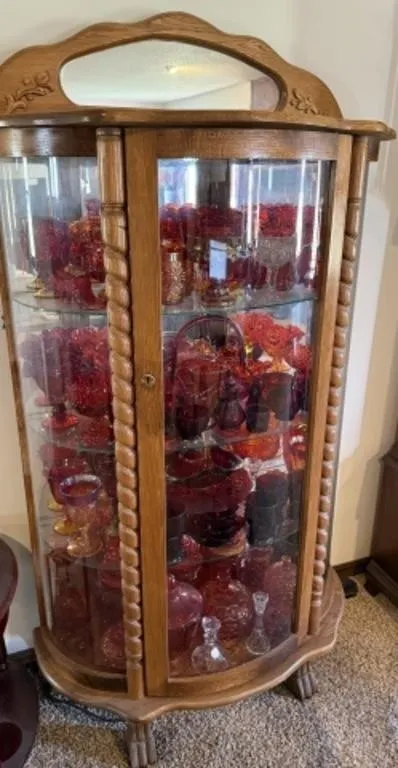Vintage Curved Glass China Cabinet (No Contents)