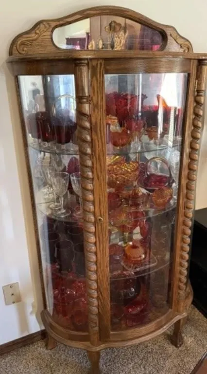 Vintage Curved Glass China Cabinet (No Contents)