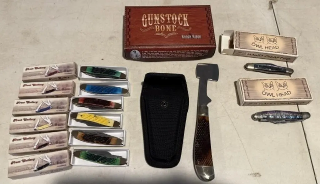 6+/- Frost Cutlery Pocket Knives, 2 Owl Head