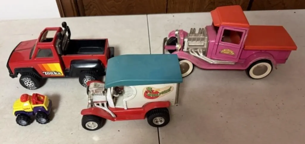 3 Vintage Tonka Toys, 1 Vintage Buddy L Toy