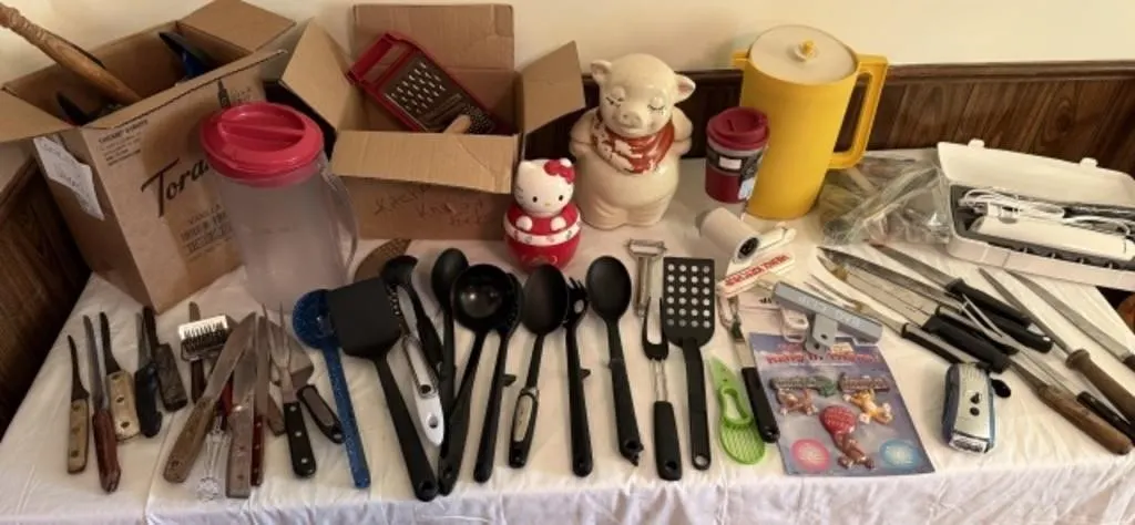 Cooking Utensils, Knives, Pitchers, Cookie Jar,