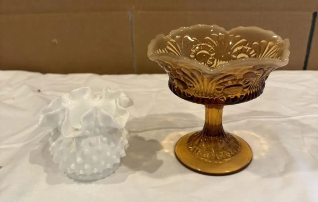 Vintage Fenton Amber Compote Dish,