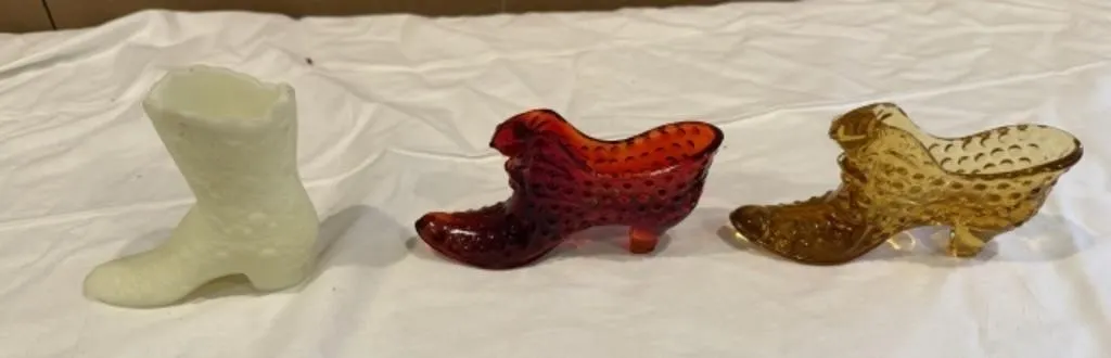 3 Vintage Fenton Art Glass Boot Figurines