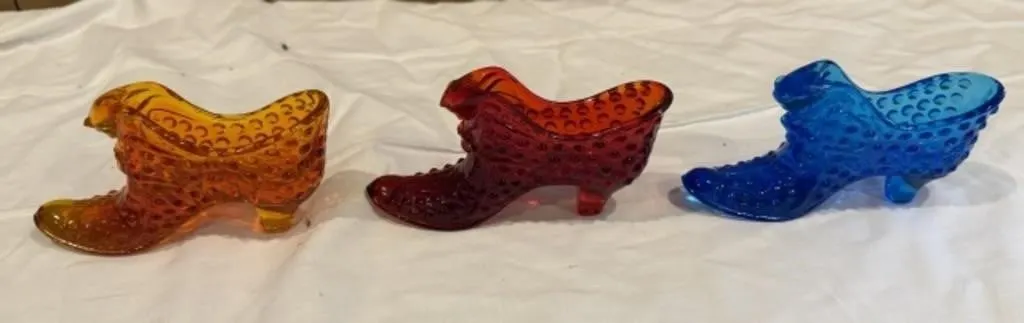 3 Vintage Hobnail Glass Boot Figurines