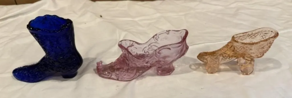 2 Vintage Glass Boot Figurines, 1 Vintage Glass