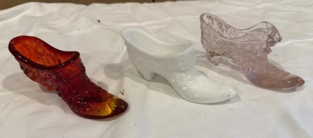 Vintage Fenton Pink Glass Boot Figurine, 2 Glass