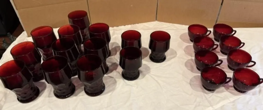 13+/- Ruby Red Glasses, 8+/- Cups