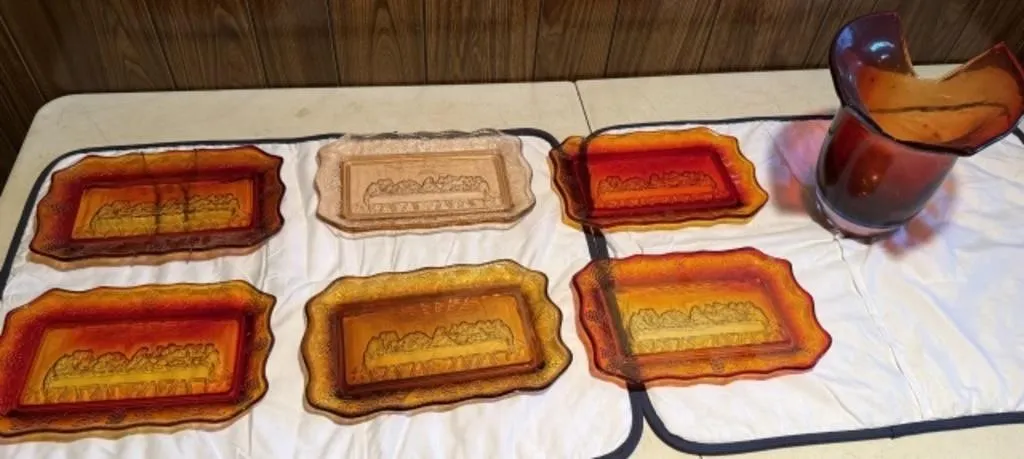 6+/- "Last Supper" Serving Trays, Art Glass Vase