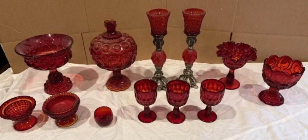 12+/- Vintage Red Glass Pieces