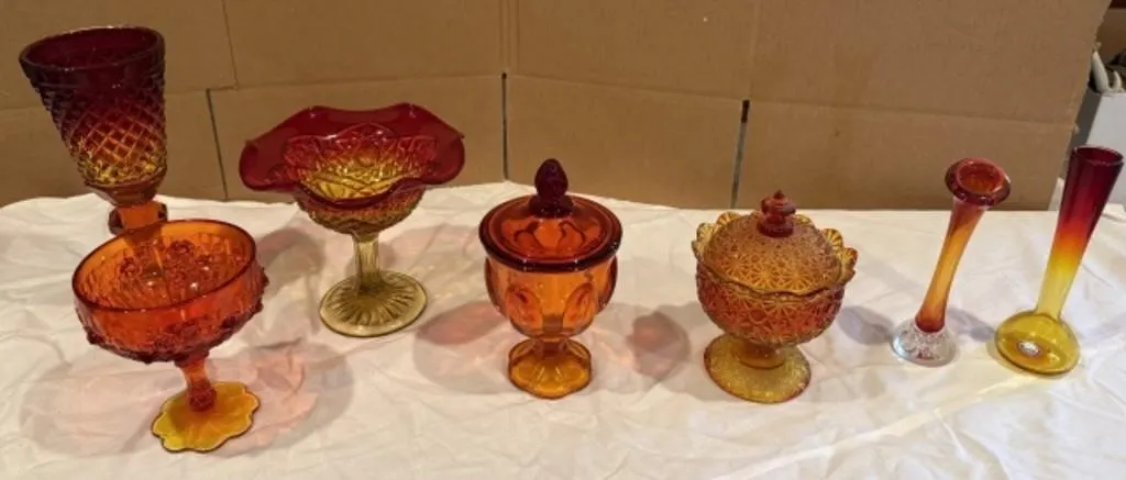 7+/- Vintage Amberina Glass Pieces
