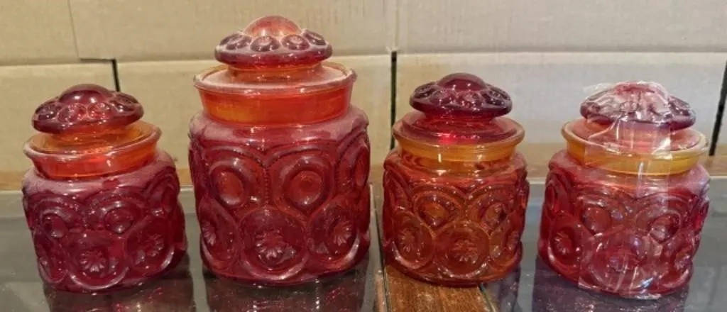 4+/- Amberina Glass Cannisters