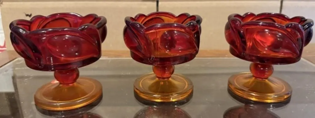 3 Vintage Amberina Glass Candle Holders