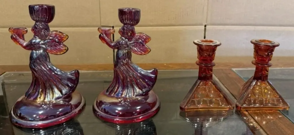 2 Iridescent Glass Angel Candlestick Holders,