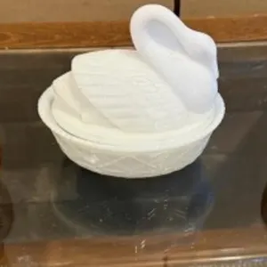 Swan on Nest, 2 Glass Ducks Covered Dishes