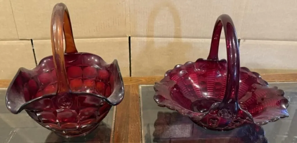 Indiana Glass Dewdrop Ruby Red Basket Marked