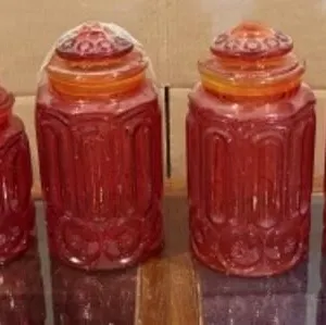 8+/- Amberina Glass Cannisters
