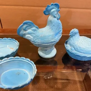Heisey Blue Slag Rooster, Heisey Blue Slag Hen on