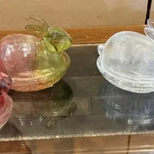 4 Glass Rabbits on Nests