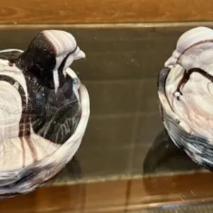 2 Vintage Purple & White Marbled Glass Birds on