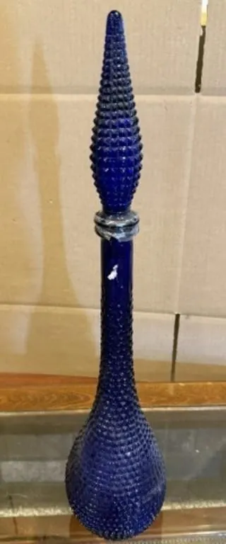 Vintage Blue Hobnail Decanter Genie Bottle