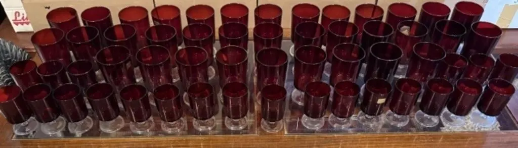 Large Lot of Luminarc Ruby Red Stemmed Glasses