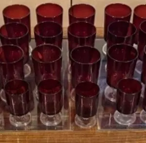 Large Lot of Luminarc Ruby Red Stemmed Glasses