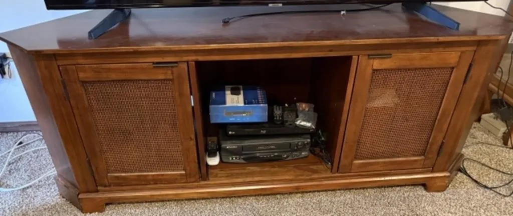Wood Entertainment Center, VHS Player, Blue Ray