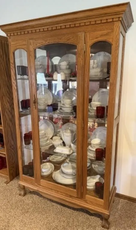 Vintage Wood Curio Cabinet Featuring Detailed