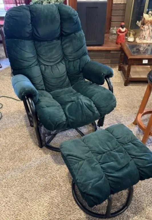 Vintage Green Plush Glider Rocking Chair w/