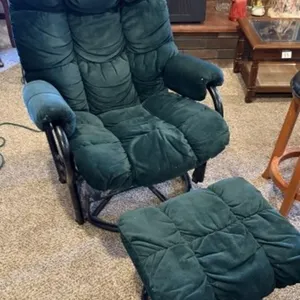 Vintage Green Plush Glider Rocking Chair w/